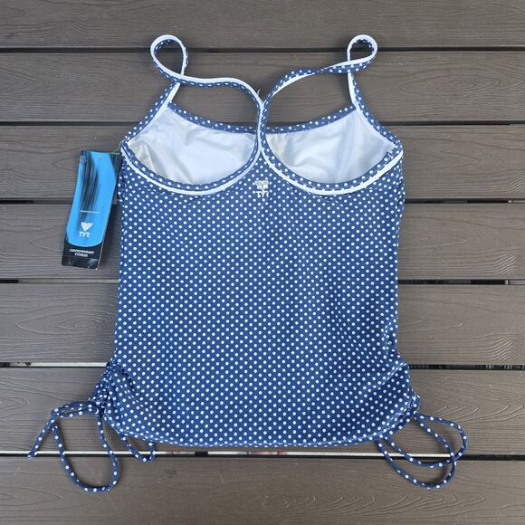 TYR Women's Blue/white Polka Dot Underwire Swim Tankini Tank SZ XS New - Picture 2 of 3